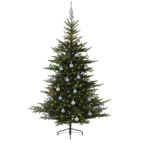 Grandis Fir groen vanaf 150 cm hoog kunstkerstboom opgemaakt met piek, blauw & zilver Everlands - Everlands