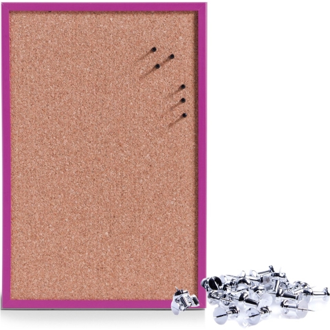Prikbord incl. 25x punaises zilver - 40 x 60 cm - paars - kurk -