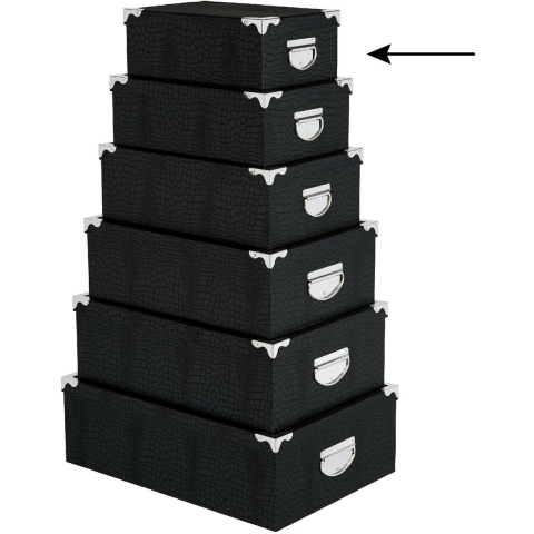 5Five Opbergdoos/box - 6x - zwart - L28 x B19.5 x H11 cm - Stevig karton - Crocobox -