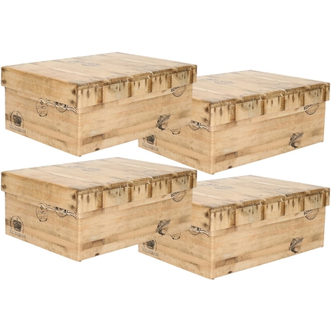 5Five Opbergdoos/box - 4x - houtkleur - L25 x B17 x H9.5 cm - Stevig karton - Woodybox -