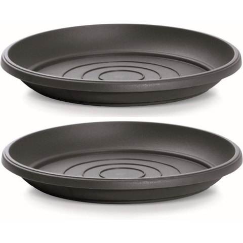 Opvangschaal/onderschaal bloempot/plantenpot - 2x - antraciet - rond - Dia 46 cm -