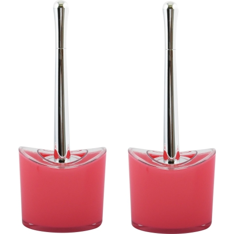 Toiletborstel in houder/wc- 2x -borstel Aveiro - PS kunststof/rvs - fuchsia roze/zilver - 37 x 14 cm -