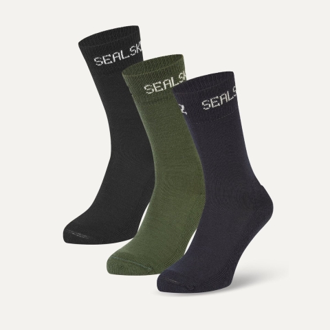 SealSkinz Suffield 3-pack merinowol fietssokken zwart/navy/groen, 43-46