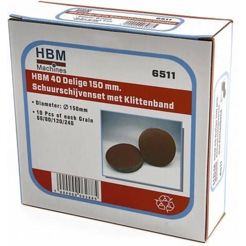 HBM 40-delige 150 mm Velcro schuurschijvenset met klittenband