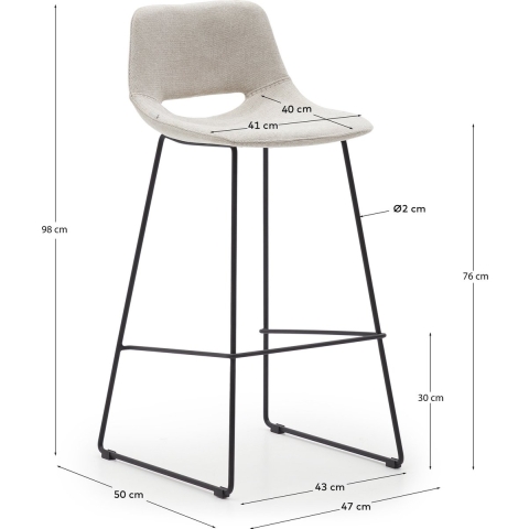 Kave Home Zahara Barkruk H76 Zwart Onderstel Beige