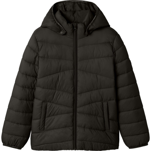Name It Gevoerde Jas - NkfMarble - Zwart - Name It - 9 jaar (134) - Donsjassen