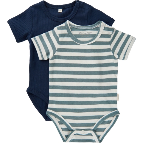 Minymo Rompers s/s - 2-pack - Kobold Blue - Minymo - 62 - Romper S/S