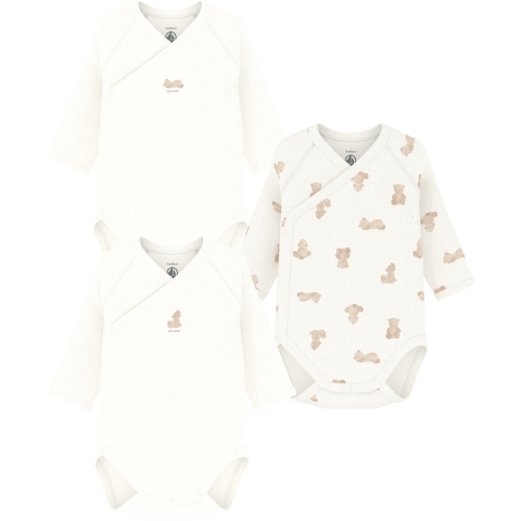 Petit Bateau Wikkelromper l/s - 3-pack - Wit - Petit Bateau - 12 mnd - Romper L/S