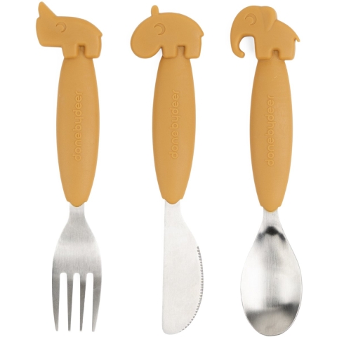 Done by Deer Bestek - 3 Onderdelen - Deer Friends Mustard - Done by Deer - OneSize - Kinderbestek