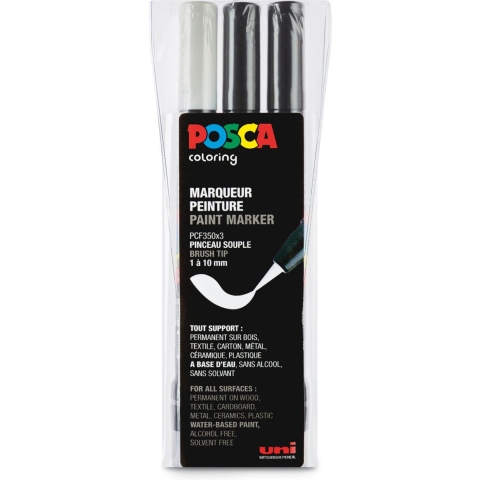 Posca Markers m. Borstel-Puntig - PCF-350 - 3 st. - Wit/Zwart - Posca - OneSize - Marker