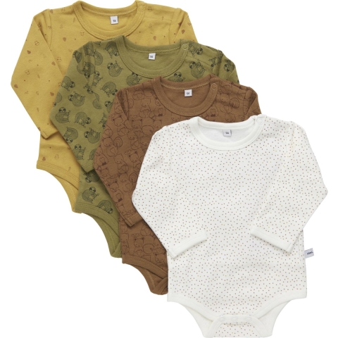 Pippi Baby Rompers L/æ - 4-pack - Klatergoud - Pippi Baby - 56 - Romper L/S