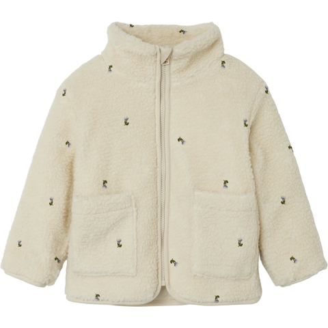 Name It Fleece Jas - Teddy - NbfMagot - Mist/Flower - Name It - 1 jaar (80) - Fleece Jassen