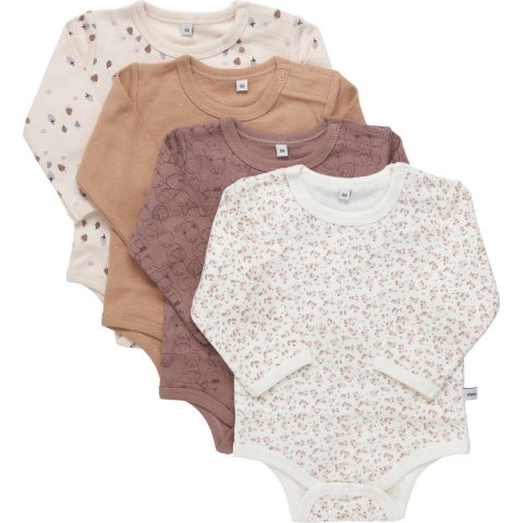 Pippi Baby Rompers L/æ - 4-pack - Burlwood - Pippi Baby - 74 - Romper L/S