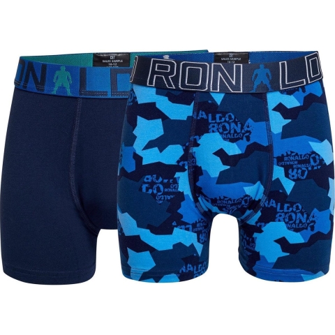 CR7 Boxershorts - 2-pack - Blauw/Navy m. Print - JBS - 13-15 jaar (158-170) - Boxershorts