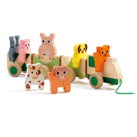 Djeco Activiteitstrein - Hout - Boederijdieren - Djeco - OneSize - Trekspeelgoed