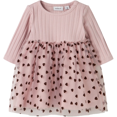 Name It Jurk - Rib - NbfNea Tulle - Gepolijst Lilac m. Harten - Name It - 62 - Jurk