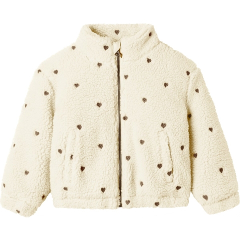 Lil' Atelier Fleece Jas - NmfNalo - Turtledove/Black m. Hearts - Lil Atelier - 6 jaar (116) - Fleece Jassen