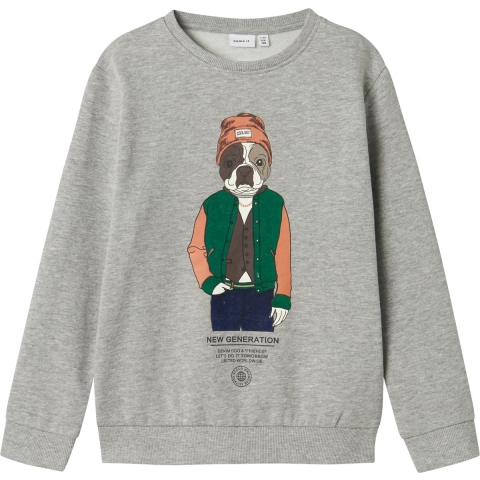 Name It Sweatshirt - NkmPsalko - Grijs Gevlekt m. Print - Name It - 7-8 jaar (122-128) - Sweatshirt