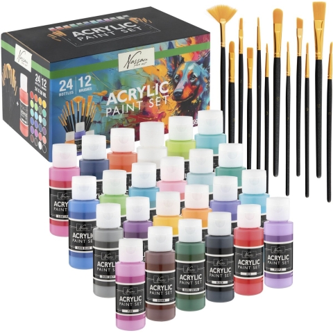 Plakkaatverf Acrylic Set Compleet 24x59ml+12 Kwasten