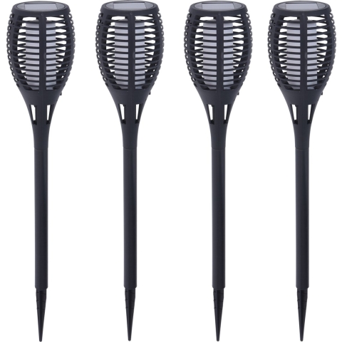 8x Solar fakkels/toortsen zwart met vlam effect op zonne-energie 49 cm tuinverlichting -