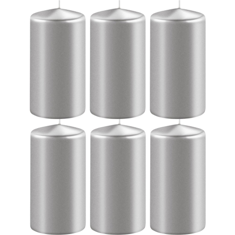 Enlightening Candles Cilinder stompkaars - 8x - zilver - D6 x H15 cm - 58 branduur -