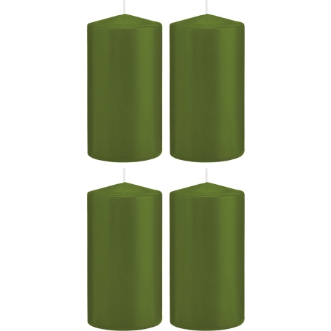 Cilinderkaars/stompkaars - 4x - olijfgroen - 8 x 15 cm - 69 branduren -