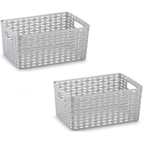 Opbergmand - 6x - Kastmand - rotan kunststof - zilver - 10 Liter - 22 x 33 x 16 cm -