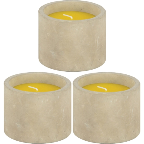 Geurkaars citronella - 3x - in betonnen houder - 10 branduren - citrus -
