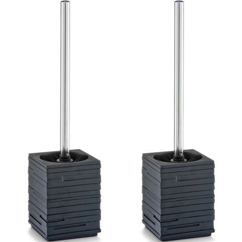 2x Toiletborstels zwart leisteen look 38,5 cm -
