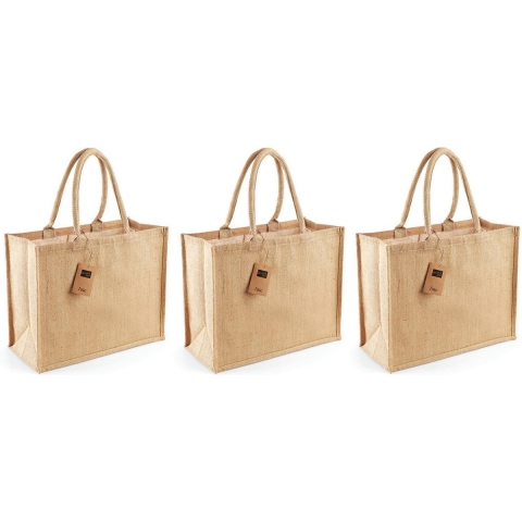 Jute boodschappentas/shopper - 3x stuks - naturel - 42 x 33 x 19 cm - Naturel goodiebag - 21 liter -
