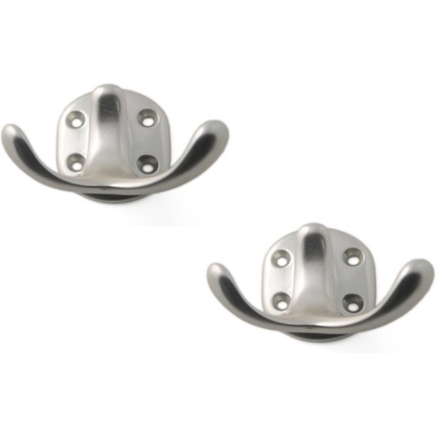 5x Luxe kapstokhaken / jashaken / kapstokhaakjes aluminium zilver dubbele haak 5 x 7 cm -