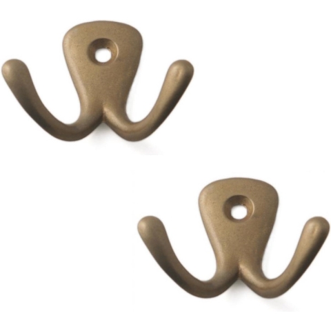 Kapstokhaken luxe - 6x - dubbele haak - aluminium - brons - 4,2 x 5,0 cm - ophang haken - jashaken -