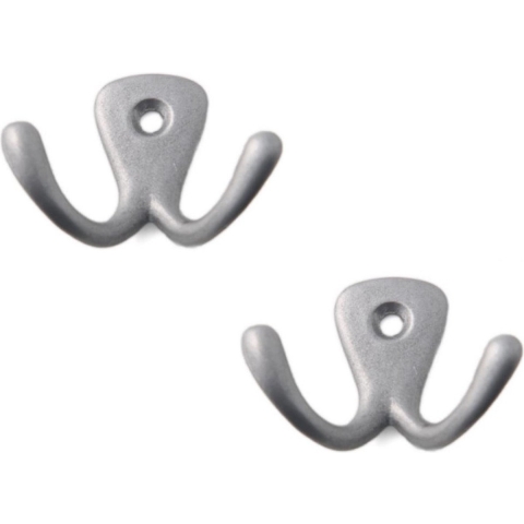 Kapstokhaken luxe - 6x - dubbele haak - aluminium - zilver - 4,2 x 5,0 cm - ophang haken - jashaken -