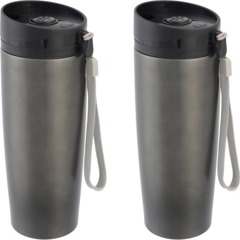 Set van 3x stuks rVS Warmhoudbeker/isoleerbeker antraciet staal 380 ml -