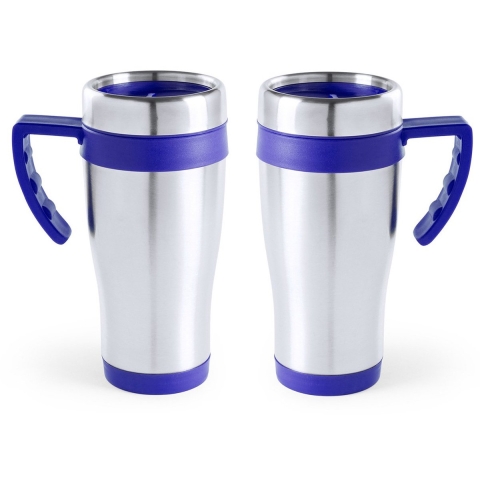 10x stuks rVS thermosbeker/warm houd koffiebeker blauw 500 ml -