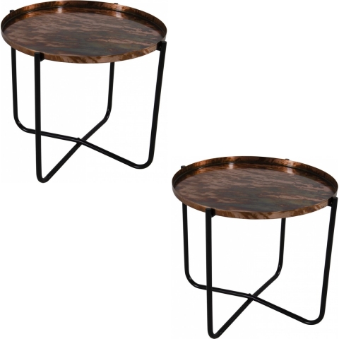 2x stuks ronde bijzettafels/plantenstandaarden oud koper 35 cm -