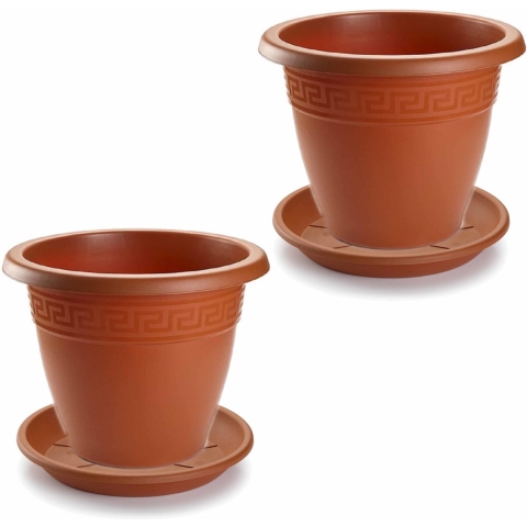 3x stuks bloempotten met onderschaal terra cotta rond diameter 50 cm -