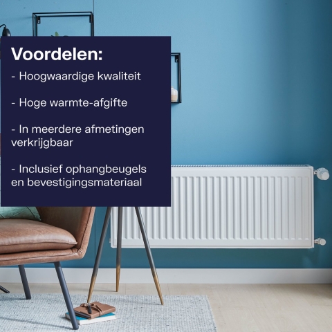 Plieger Compact Paneelradiator Type 22 - 1784 Watt - Geribbelde voorplaat - Wit - 40 x 140 cm