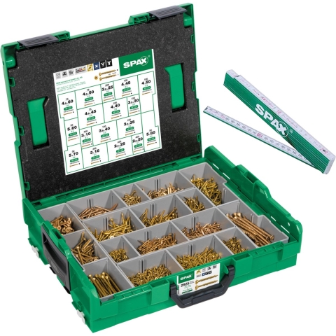 SPAX L-BOXX - Montagekoffer - 2930 stuks incl. 5 SPAX bits en duimstok - Yellox (2930 stuks)