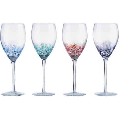 Anton Studio Designs London - Set van 4 Wijnglazen - Handgemaakt - Gekleurde Spikkels (4 stuks)