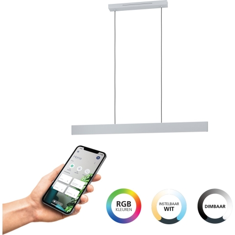 EGLO connect.z Andreas-Z Hanglamp - 117 cm - Instelbaar RGB&wit licht - Dimbaar - Grijs/Wit