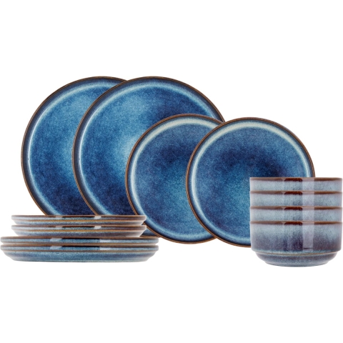 Cosy & Trendy Serviesset Jade Indigo 12-delig / 4 personen - 4 dinerborden, 4 ontbijtborden en 4 kommen