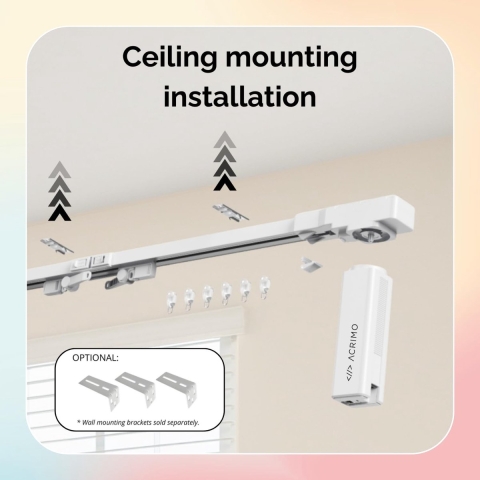 ACRIMO - Gemonteerde Gordijnrail - Zonnepaneelvoeding en wandstekker - Lengte 3 meter