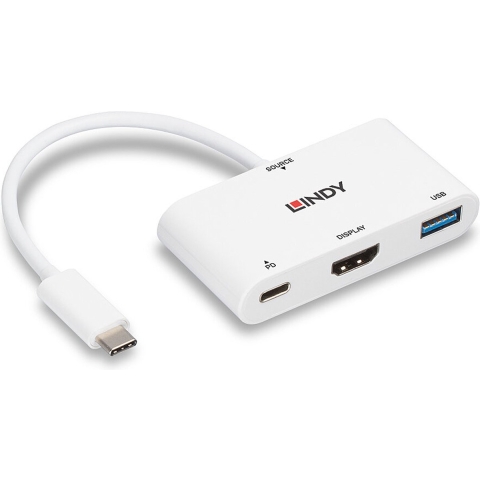 LINDY USB-C Adapter [1x USB-C stekker - 1x HDMI-bus, USB 3.2 Gen 1 bus A (USB 3.0)] 43340 0.18 m