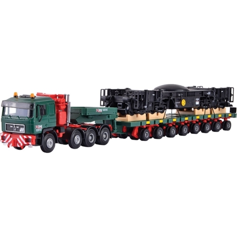 Kibri 13601 H0 Vrachtwagen MAN SK met Scheuerle platformwagen en spoorkraan-onderstel