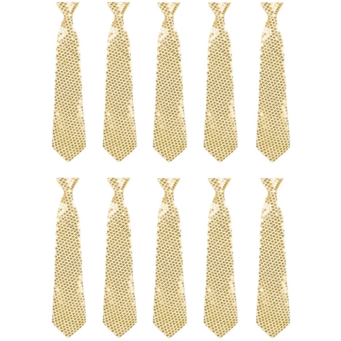 Carnaval verkleed pailletten stropdas - 10x - goud - glitters - 40 cm - Foute feest kleding - Glamou -