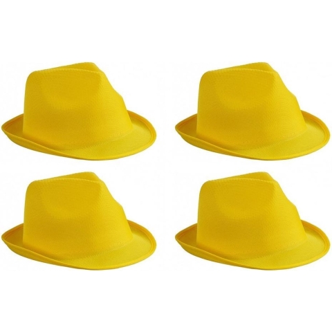 6x stuks trilby feesthoedje geel voor volwassenen -