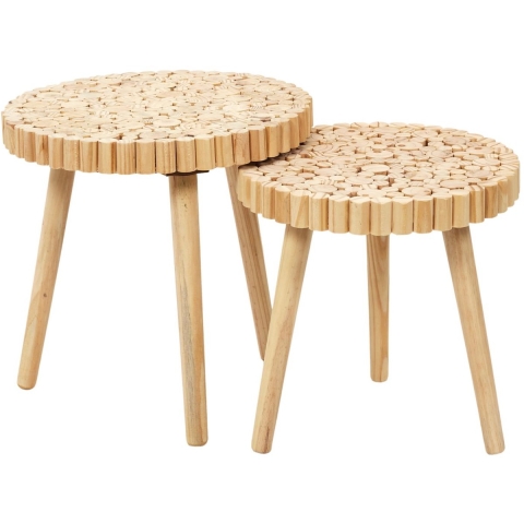Home Deco Factory Bijzettafel - 2x stuks - hout - lichtbruin - rond - -