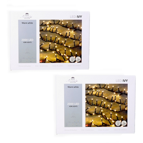 Kerstverlichting Ivy - 2x - 2000 led lampjes - warm wit - 42 meter - lichtsnoer -