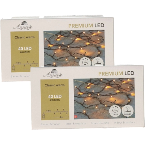 Kerstverlichting premium - 2x - 40 led lampjes - warm wit - 400 cm - lichtsnoer -